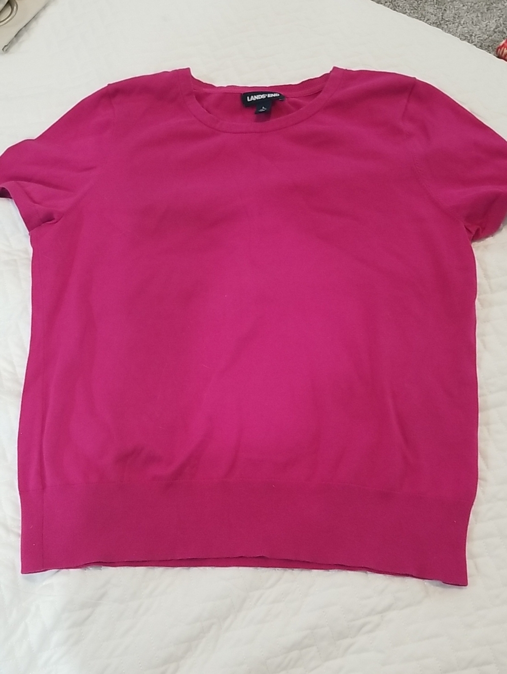 Lands' End Short Sleeve Knit Top - Fuchsia